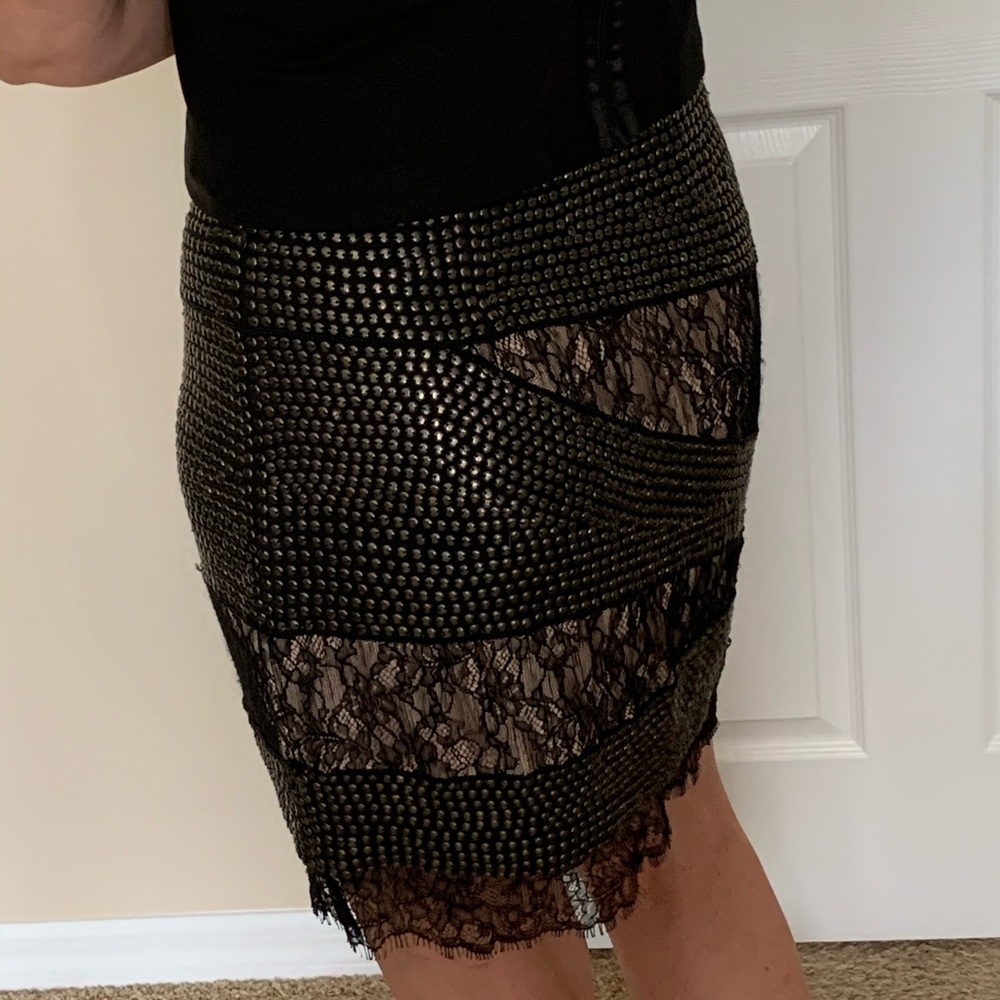 Haute Hippie Silk Lace Studded Geometric Mini Skirt M NWOT - Picture 3 of 12